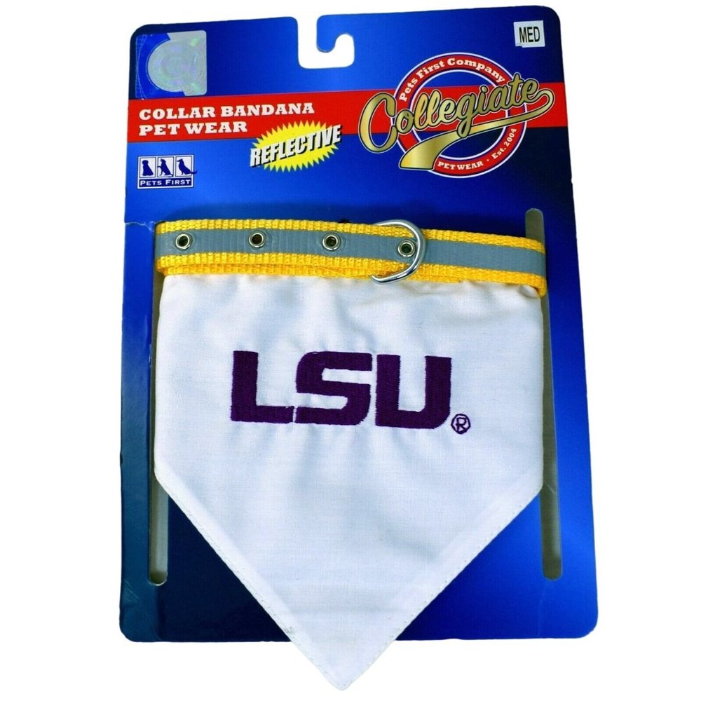 NCAA Medium Pet Reflective Bandana Dog Collar Louisiana State University LSU